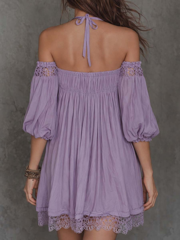 Vintage Softness Embroidered Off-Shoulder Mini Dress